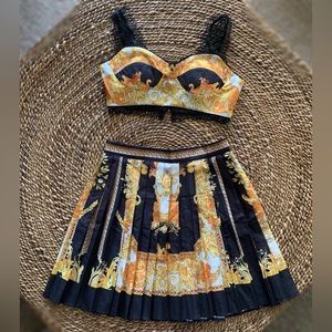 Versace print bustier crop top and skirt set